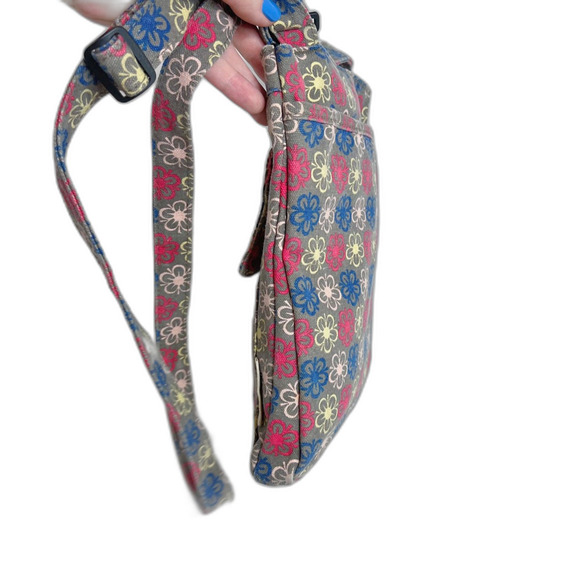 Kavu Limited Edition Keeper Cotton Canvas Taupe Pink Blue Floral Crossbody Bag - Picture 3 of 6